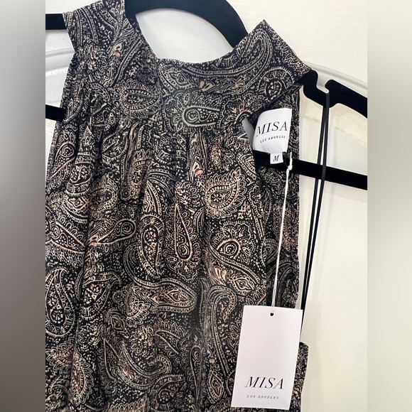 MISA Los Angeles Aneva Midi Halter Dress Paisley Shimmer White WMN SZ MEDIUM NWT - Picture 9 of 13